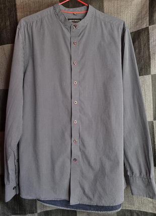 Брендовая топовая базовая синяя мужская хлопковая рубашка в горошек горох м m bernd...