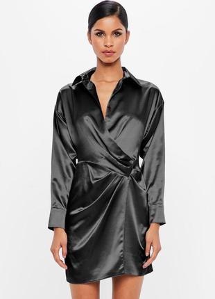 Атласное мини платье рубашка