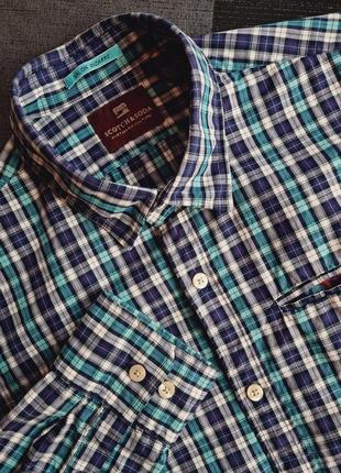 Брендова картата чоловіча бавовняна синя бірюзова сорочка в клітинку тартан м m scotch & soda casual кэжуал