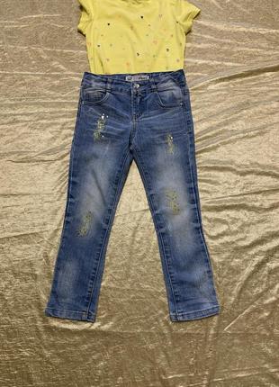 Стилевые джинсы скинни со стразами denim&co на 4-5 лет в поясе есть утяжка2 фото
