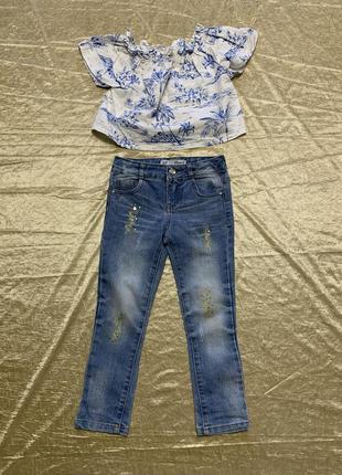 Стильові джинси скіні зі стразами denim&amp;co на 4-5 років у поясі є утяжка