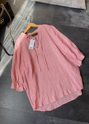 Блуза оверсайз удлиненная f&f туника летняя пляжная на отдых нежно розового цвета