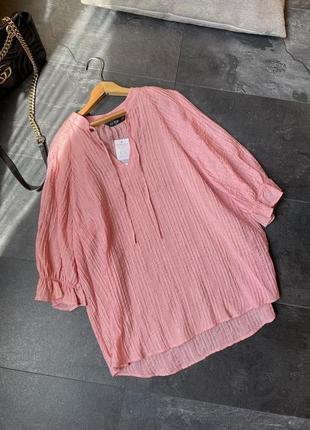Блуза оверсайз удлиненная f&f туника летняя пляжная на отдых нежно розового цвета5 фото