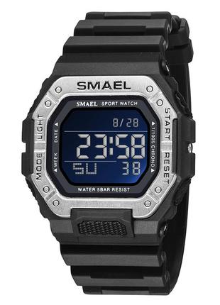 Спортивные тактические часы smael 8059 black-silver противоударные водостойкие