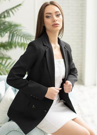 Пиджак черный классический пиджак двубортный прямого кроя3 фото