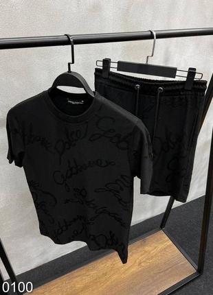 Костюм спортивний в стилі dolce gabbana прогулянковий шорти футболка чорний котон