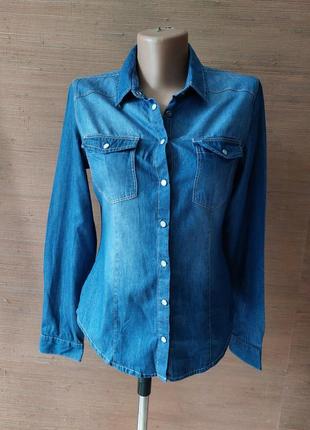 💛💙💜 очень красивая рубашка джинсовая на кнопках