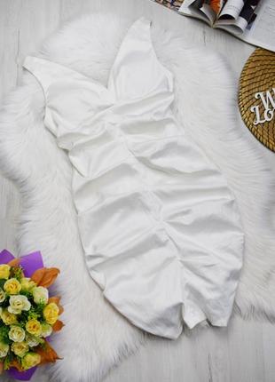 Платье белое атласное с драпировкой платье2 фото
