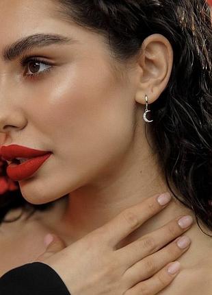 Сережки місяць і зірка, сережки  срібло 925, сережки кільця, сережки трендові