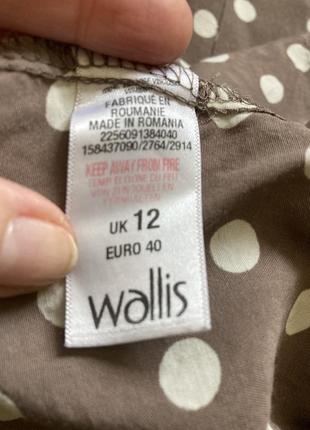 Wallis 12 рр натуральное светлое коричневое в белый горох летнее платье под пояс7 фото