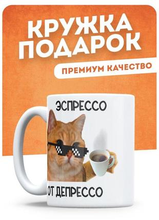 Кружка с котиком, кот эспрессо от депрессо, котики мемы