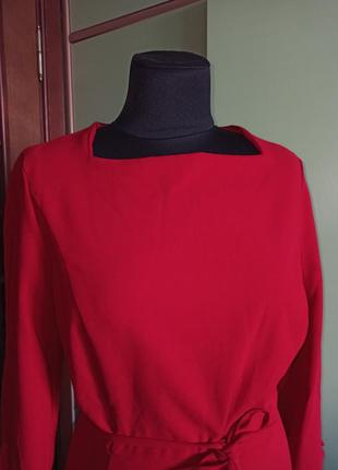 Классическое красное платье до колена, офисный стиль. праздничное платье3 фото