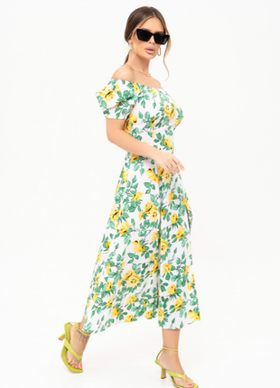 Цветочное хлопковое платье миди в ретро стиле легкое с разрезом2 фото