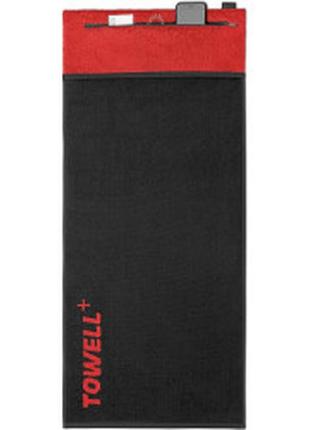 Спортивное полотенце towell 40x90см с карманом красно-чёрное хлопковое полотенце для фитнеса.