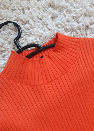 Шикарное вязаное платье в рубчик с разрезом цвет апельсина, h&amp;m,  p. s-m8 фото