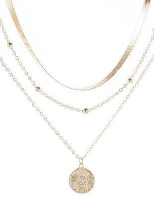 Ожерелье колье цепочка трёхслойное монета кулон