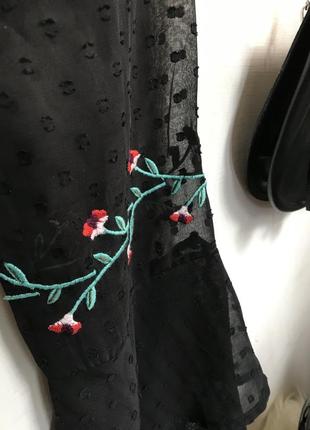 Торг! прозора чорна блуза з розкльошеними рукавами-воланами з вишивкою в горох6 фото