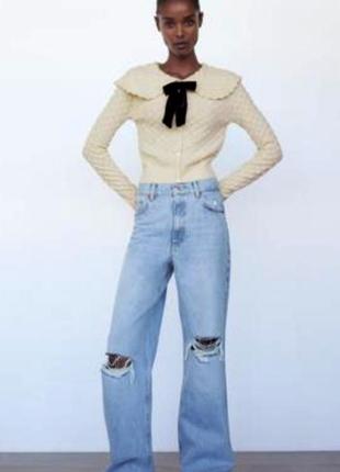 Короткий кардиган кофта фактурной вязки oт zara с бантом