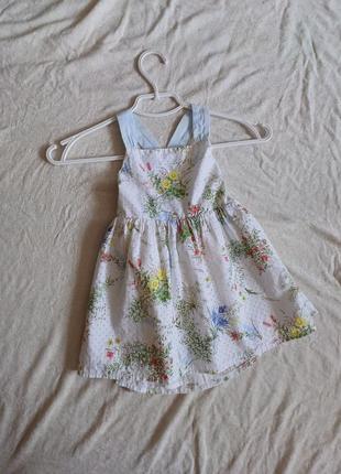 Платье с прошвой сарафан в цветочный принт 1-1,5 года  с бантом на спинке