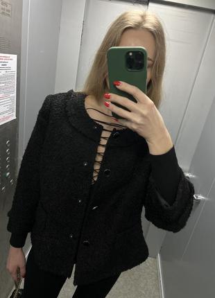 Стильний твідовий піджак куртка розмір м твід чорний2 фото