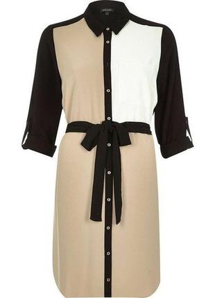 Бежевая черная длинная рубашка туника платье короткое длинным рукавом батал миди колор блок