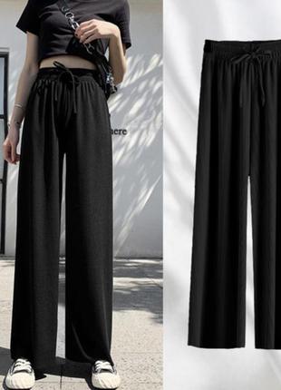 Широкие штаны женские в рубчик m-l аceko черный4 фото