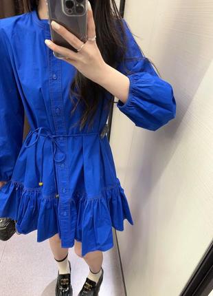 Женское платье, длинным рукавом, синяя рубашка, сукня сорочка синя zara9 фото