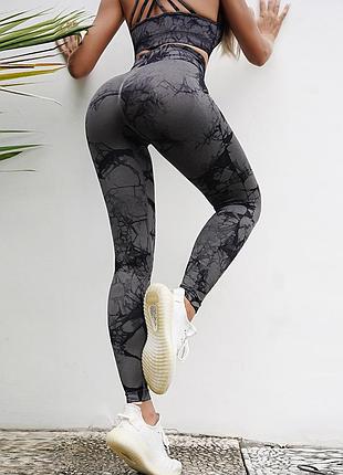 Фітнес костюм двійка тай дай. топ з чашками та лосіни пуш ап . топ та лосіни tie dye