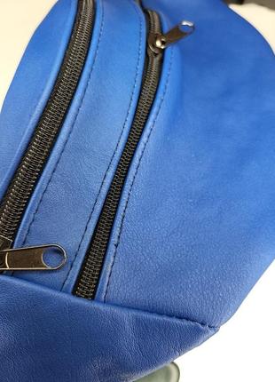 Бананка з натуральної шкіри синя шкіряна сумка на пояс на плече3 фото