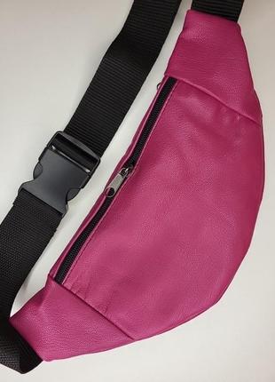 Бананка з натуральної шкіри малинова сумка для спорту гаманець на пояс на плечі2 фото