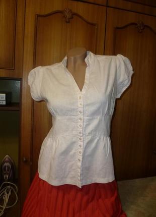 Классная фирменная льняная блузка летняя с коротким рукавом,цвет "пудра" atmosphere1 фото