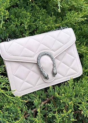 Женская мини сумочка клатч подкова стегана, маленькая сумка на цепочке пудровый2 фото