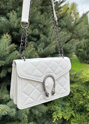 Женская мини сумочка клатч подкова стегана, маленькая сумка на цепочке белый7 фото