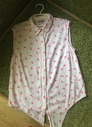 Рубашка 👚 фламинго розовая на завязке1 фото