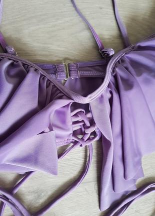 Шикарный лиловый раздельный купальник с рышем спущеными плечами и шнуровкой5 фото