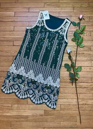 Платье man tian размер m l зелёный золотистий тренд  2019