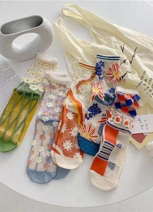 Шкарпетки напівпрозорі в квіточку