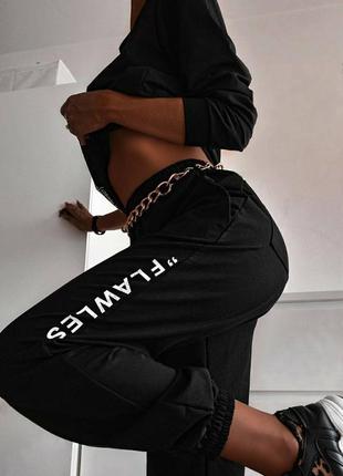 Спортивные женские штаны брюки брюки джоггеры двунитка петля качественные черные пудра бежевые базовые стильные трендовые2 фото