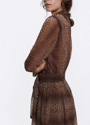 Премиальное пышное атласное легкое платье zara леопардовый принт4 фото