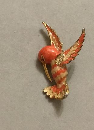 Брош-кулон колибри винтаж эмаль золотистый тон2 фото
