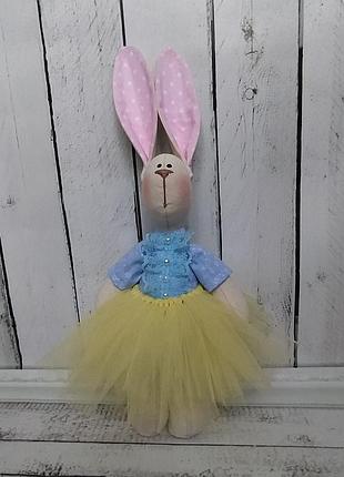 Текстильний зайчик жовто блакитний