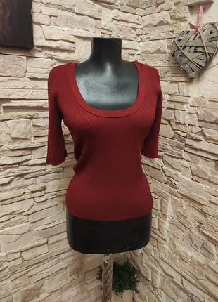 Красивая базовая трикотажная красная бордовая футболка кофта zara knite