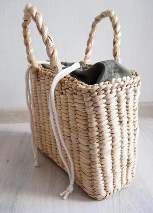 Соломенная сумка хаки oliva стильна солом'яна сумочка із підкладкою на кнопках5 фото