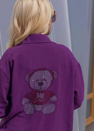 🟠 жіноча сорочка жатка з ведмедиком зі стразів великі розміри5 фото
