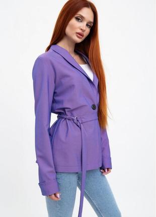 Женский пиджак фиолетовый, летний с поясом3 фото