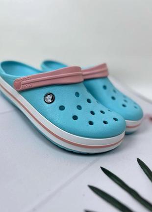 Жіночі крокси сабо crocs crocband ice blue /white блакитні2 фото