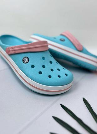 Жіночі крокси сабо crocs crocband ice blue /white блакитні1 фото