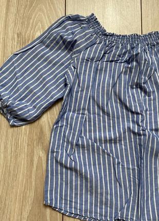 Сорочка блуза бавовна льон блакитна в смужку