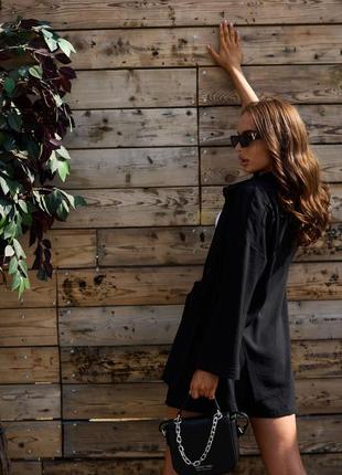 Женский черный легкий костюм с рубашкой и шортами2 фото