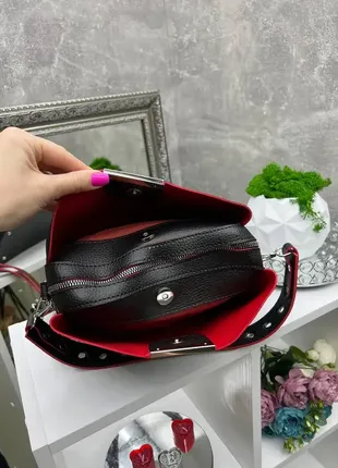 Чорна з червоним краєм — сумка lady bags на три відділення з двома знімними ременями6 фото